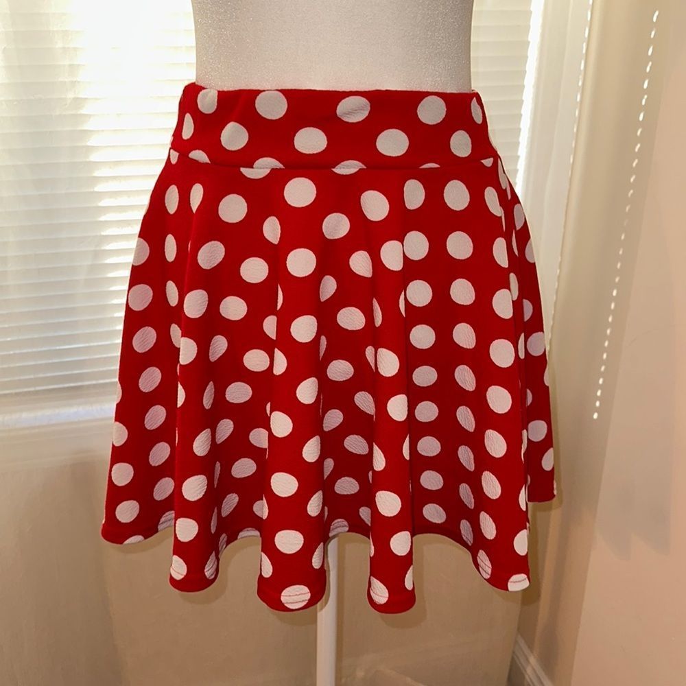 Urban CoCo L Red White Large Polka A-Line Skirt